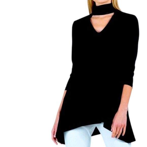 CLARA SUNWOO Tops - NWT Clara Sunwoo Choker V-Neckline Tunic Size Medium 3/4 Sleeve Black Lagenlook